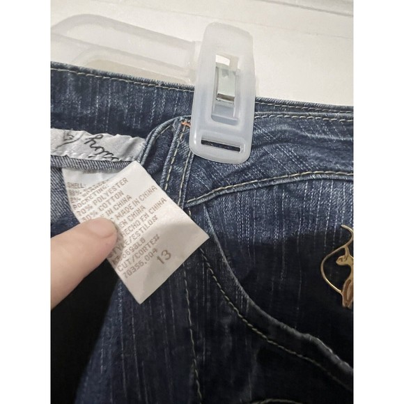 Baby Phat Capri Jeans Womens 13 Stretchy Cat Embroidered‎ Logo Gold Y2K - Picture 6 of 12